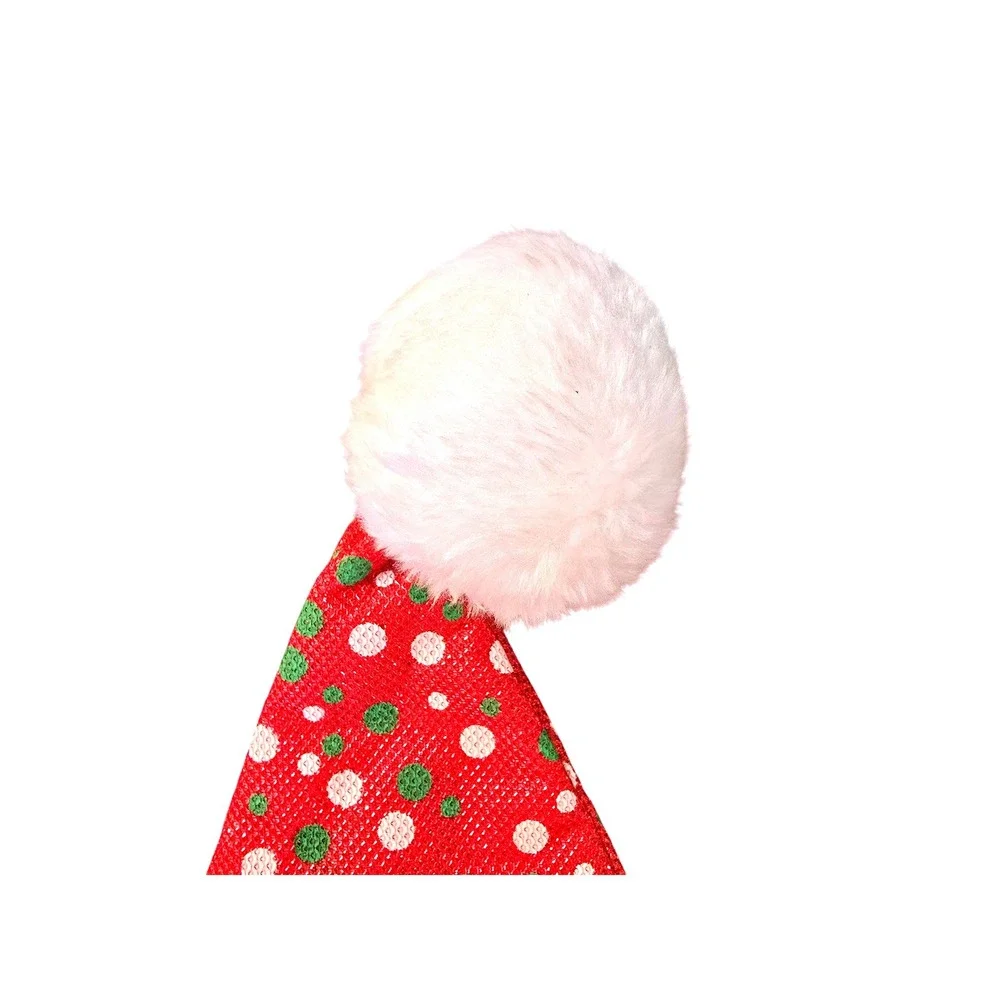 NWOT Red Polka Dot Unisex Santa Hat Plush Trim White Pom Pom‎ Christmas Holiday
